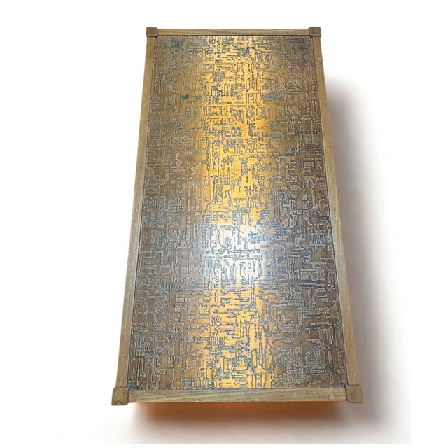 Vintage Brutalist Coffee Table with Copper Inlay Top, 1960s, in Very Good conditions. Designed 1970 to 1979