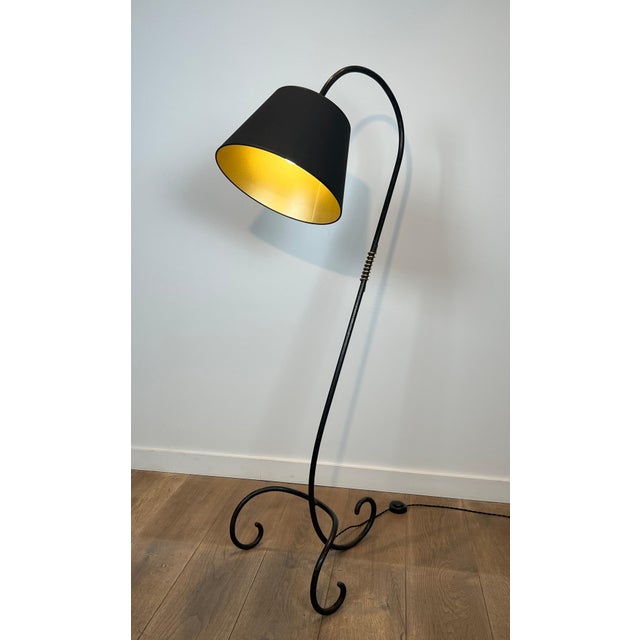 1950s Black lacquered and brass floor lamp in the style of Jean Royère For Sale - Image 12 of 12