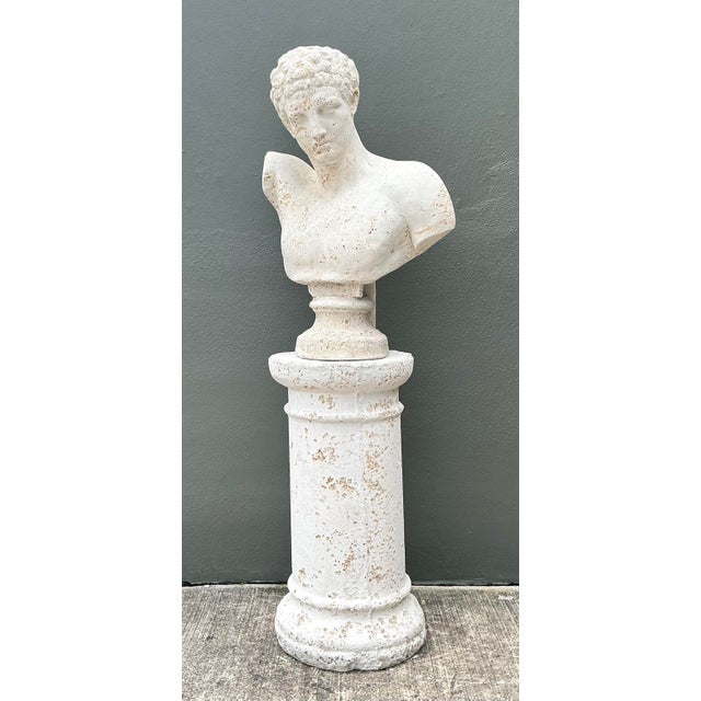 Vintage Faux Coral Cast Plaster Bust of Hermes on Pedestal For Sale - Image 9 of 12