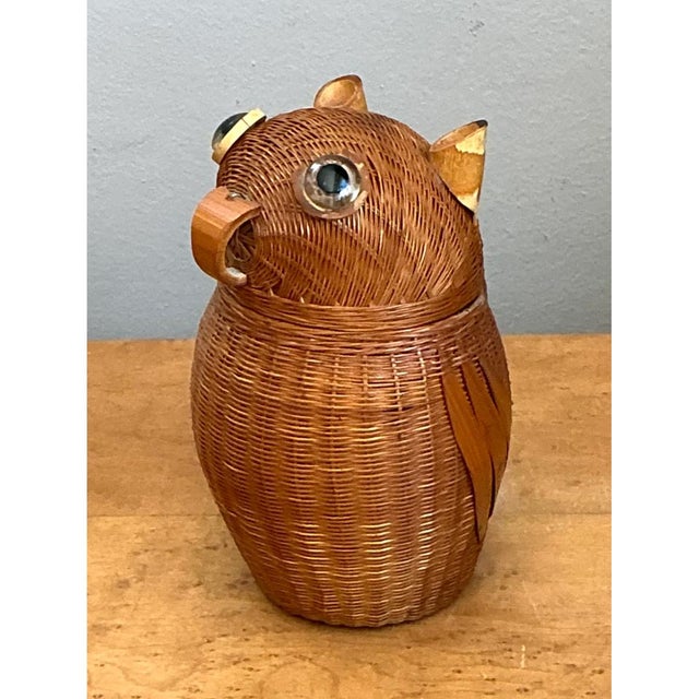 Late 20th Century Vintage Shanghai Weave Rattan Owl Basket For Sale - Image 5 of 12