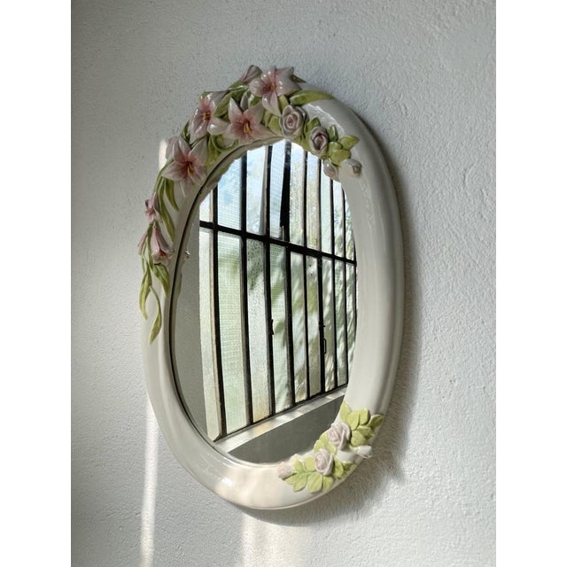 Oval Ceramic Mirror with Flowers, 1980s For Sale - Image 15 of 18