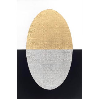 Rebecca Koury "Tapestry of Mutuality" Gold Black White Contemporary Abstract Painting, Acrylic and Mixed Media on Canvas, Carmel California Art For Sale