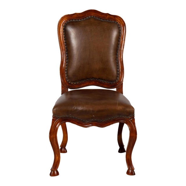 18th C Carved Walnut Leather Side or Desk Chair For Sale