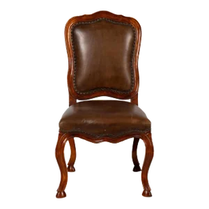 18th C Carved Walnut Leather Side or Desk Chair