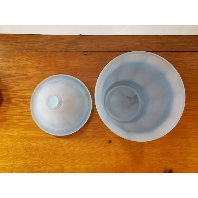1970s Vintage Indiana Glass Satin Frosted Baby Blue Glass Apothecary Lidded Ginger Jar For Sale - Image 5 of 7