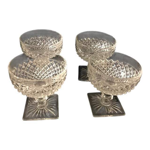 1930s Crystal, Miss America Cut Champagne Glasses Set of 4 For Sale