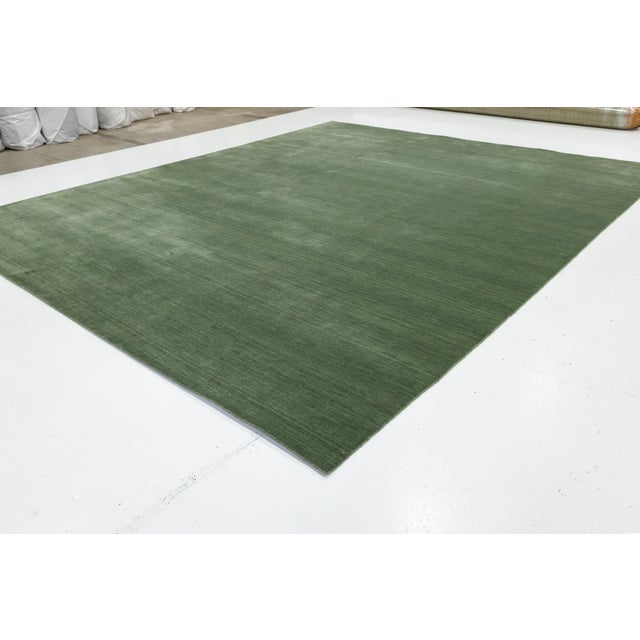Apadana's Modern Gabbeh Hand-Loom Wool Area Rug in Emerald Moss For Sale - Image 11 of 11