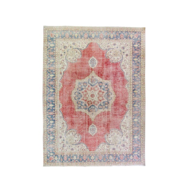 House of Séance - 1960s Vintage Isparta Oushak Geometric Red Large Wool Pile Hand-Knotted Rug - 8’3” X 11’2” For Sale - Image 11 of 11