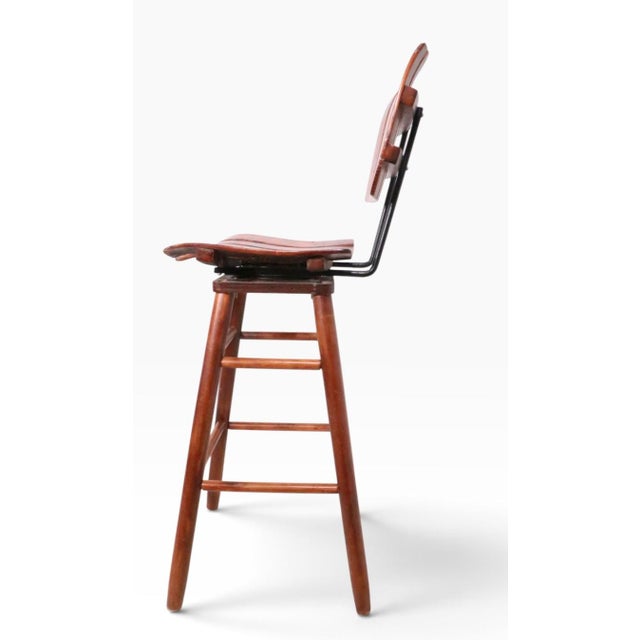 Mid-Century Modern Pair Mid Century Wood Slat Swivel Bar Height Stools by Arthur Umanoff For Sale - Image 3 of 12
