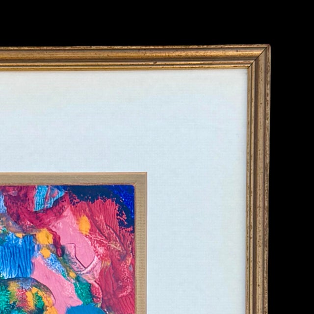 1980s Vintage Vibrant Abstract Expressionist Hand-Painted Alkyd Monotype by Adrenn Doss For Sale - Image 5 of 10