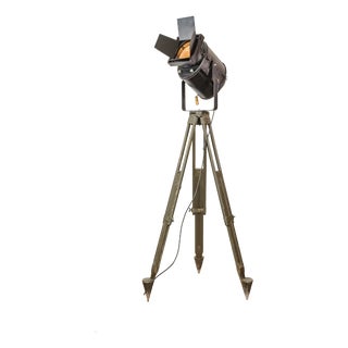 Barndoor Theater Spotlight Floor Lamp on Bundeswehr Tripod from A.E. Cremer, Paris, 1950s For Sale