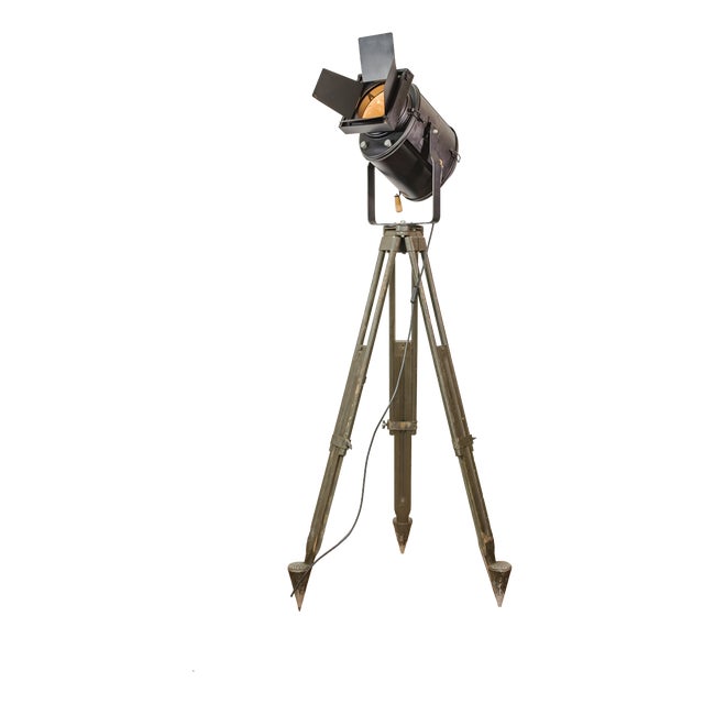 Barndoor Theater Spotlight Floor Lamp on Bundeswehr Tripod from A.E. Cremer, Paris, 1950s For Sale