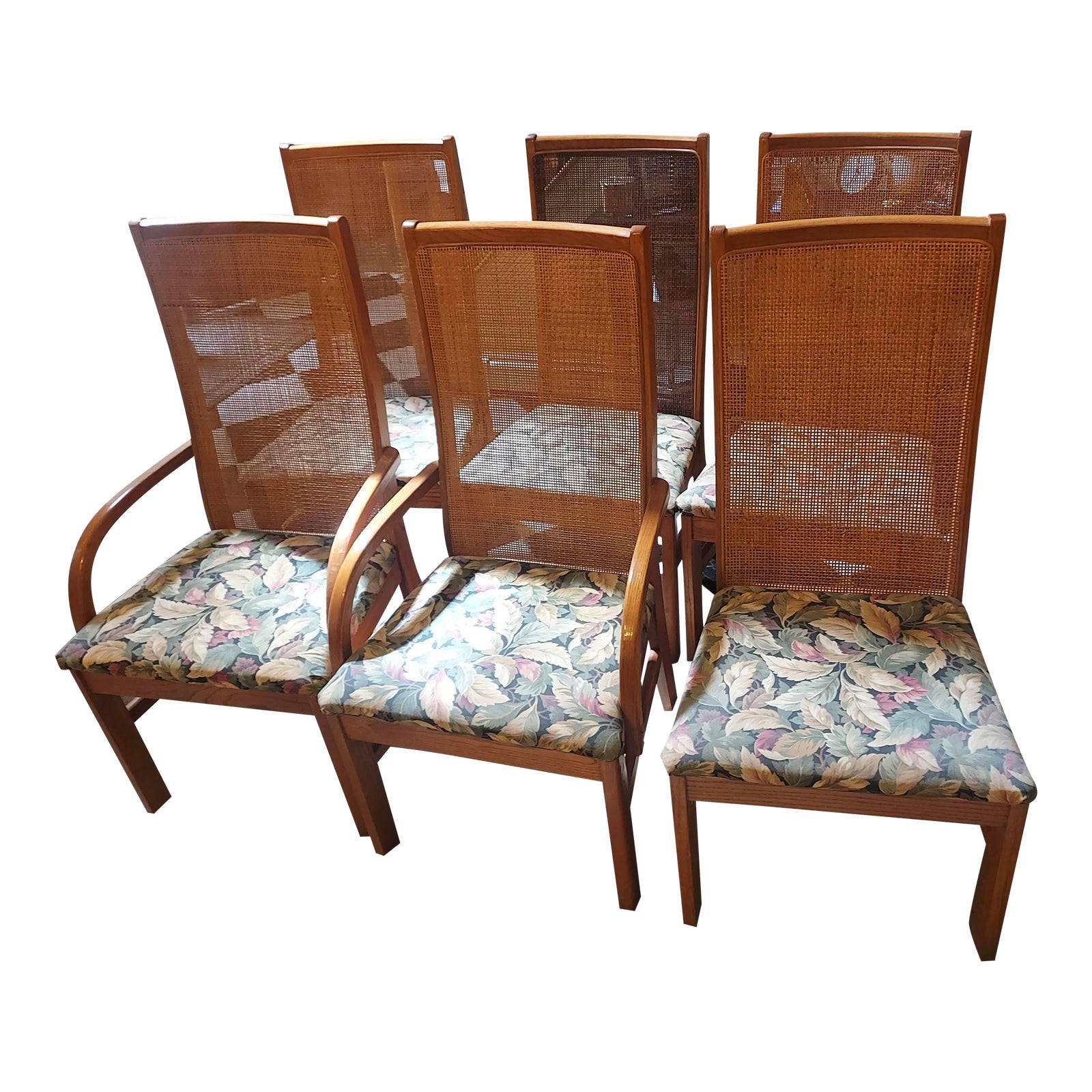 Late 20th Century Broyhill Vintage Oak and Cane Dining Room Chairs