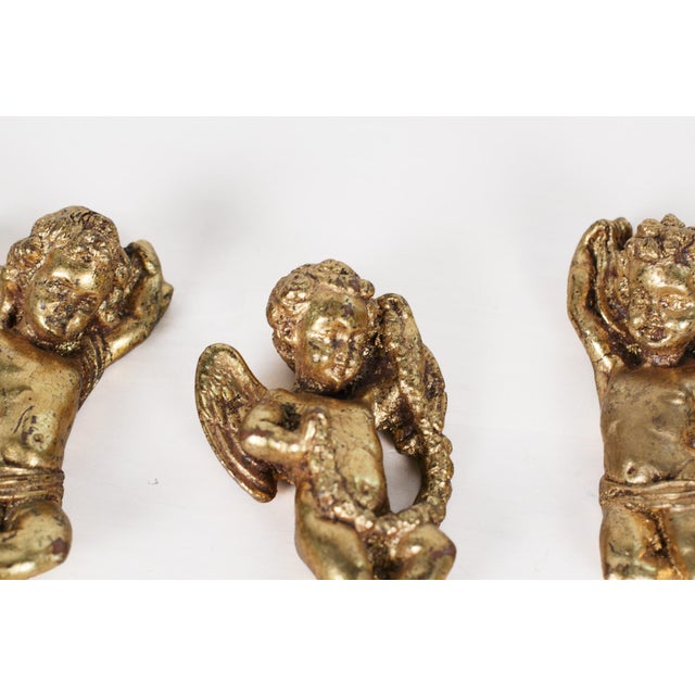 Mid-Century Set of 3 French Gold Leaf Cherub Wall Hangings For Sale - Image 4 of 15