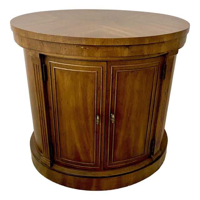 Vintage MCM Drexel Francesca Oval Drum Storage Table Cabinet Mid Century Excellent Condition. For Sale