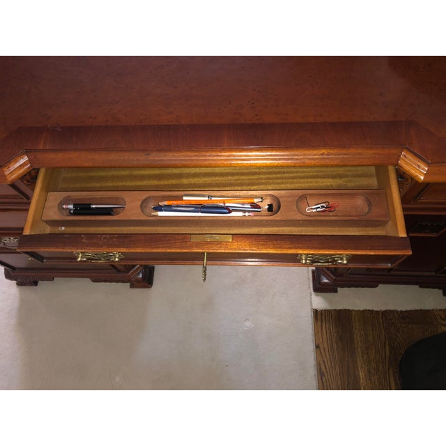 Brass Early 20th Century Georgian Style Double Pedestal Mahogany Partners Desk For Sale - Image 8 of 11