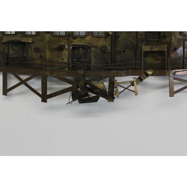 1960s Jere Style Mid-Century Waterfront Scene Metal Wall Hanging For Sale - Image 5 of 13