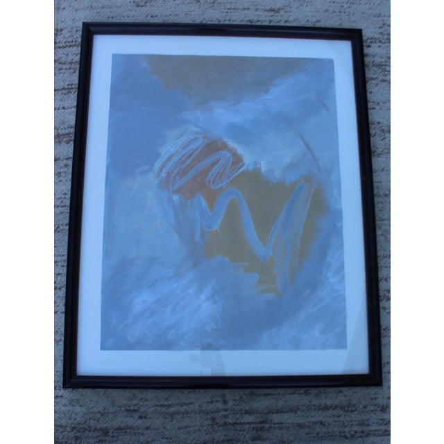 1980s large abstract painting by NY artist Rowann Villency. With black lacquered frame and Lucite. Artwork measurements...