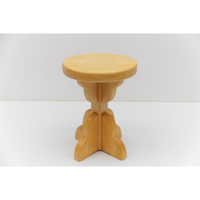 Mid-Century Modern Handmade Beech Stool, France, 1960s For Sale - Image 14 of 14