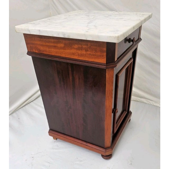 Wood Antique 1890s Marble Top Nightstand Mahogany Victorian Cabinet Stand For Sale - Image 7 of 18