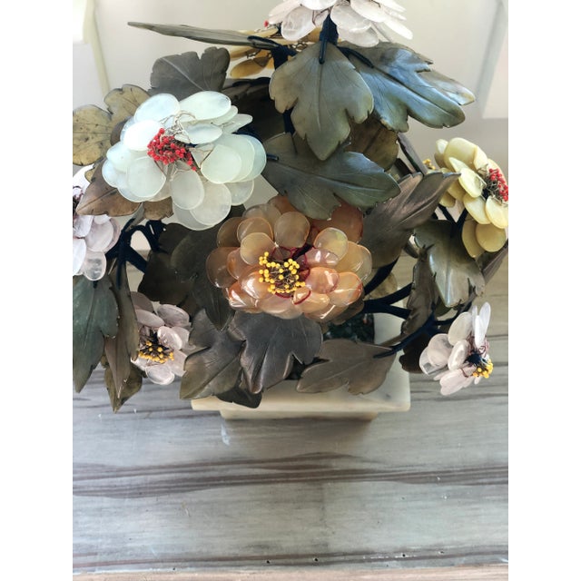 Army Green 1960s Chinese Jade & Semi-Precious Stone Potted Bonsai in Bloom Table Sculpture For Sale - Image 8 of 10