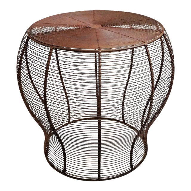 Vintage Outdoor/Indoor Industrial Farmhouse Wire Side Table For Sale