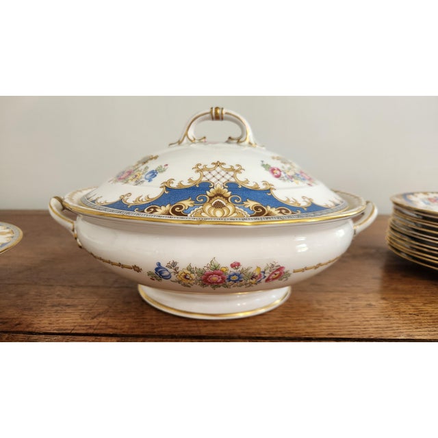 Vintage Shelley Sheraton 13291 Blue & Gold Bone China 16-Piece Serving Set For Sale - Image 9 of 18