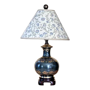 1990s Small Dark Green Porcelain Table Lamp Accented With Gold and Lilac Purple