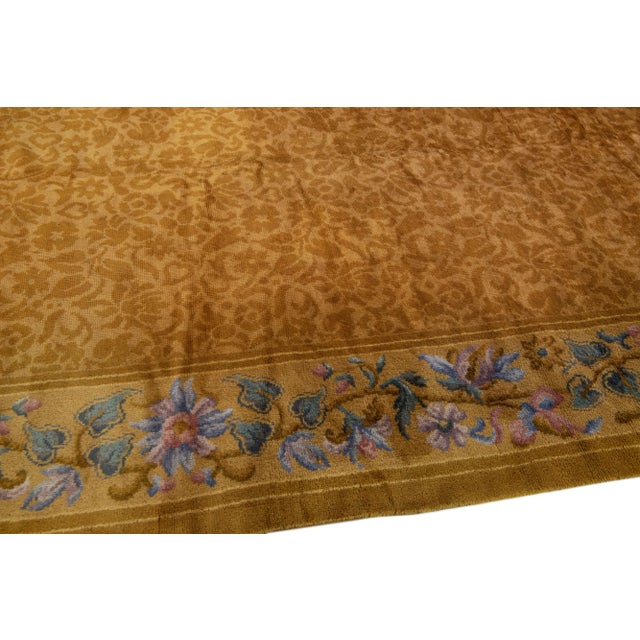 Textile Antique Savonnerie Handmade Golderod Wool Rug With Allover Floral Motif For Sale - Image 7 of 8