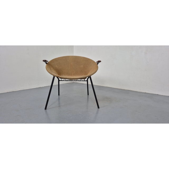 This suede balloon chair was designed by Hans Olsen in Denmark. I have official proof of authenticity such as vintage...