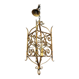 Early 20th Century French Gilt Iron Double Light Hanging Lantern
