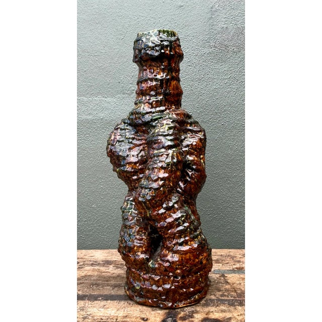 Vintage Sculptural Textured Ceramic Vase For Sale In West Palm - Image 6 of 12