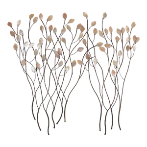 Mid Century Metal Tree Branches With Mother of Pearl Leaves Wall Sculpture