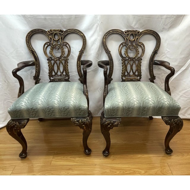 Chippendale Pair of Mahogany Century Armchair Chippendale Revival For Sale - Image 3 of 10