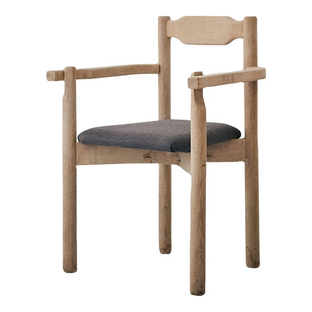 Mid 20th Century Vintage French Mid-Century Modern Guillerme Et Chambron Wood Upholstered Arm Chair For Sale