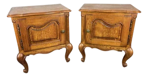 Vintage French Louis Style Oak Nightstands, Set of 2