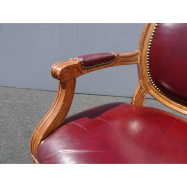 1980s Vintage French Provincial Burgundy Leather Accent Chair With Decorative Nails For Sale - Image 5 of 13