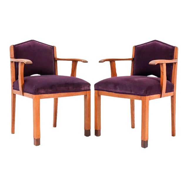 Set of Oak Art Deco Armchairs from FA Drilling Amsterdam, 1920s For Sale
