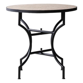 Matthew Izzo Home Moroccan Zellige Unglazed Pink Tile and Iron X Base 32" Round Bistro Table For Sale