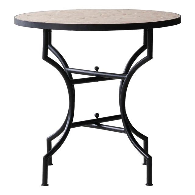 Matthew Izzo Home Moroccan Zellige Unglazed Pink Tile and Iron X Base 32" Round Bistro Table For Sale
