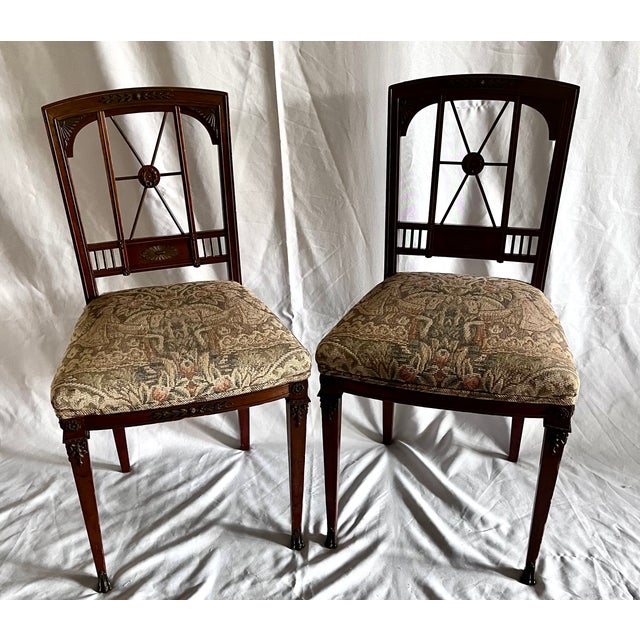 Wood Antique Edwardian Neoclassical Mahogany Side Chairs With Brass Mounts - A Pair For Sale - Image 7 of 15