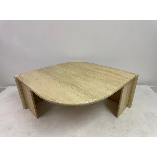 Eye-Shaped Travertine Coffee Table, 1980s For Sale - Image 4 of 14