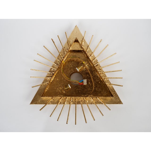Gold 1970s All-Seeing Eye Flush Mounted Wall Sconce Masonic Symbolism For Sale - Image 8 of 11