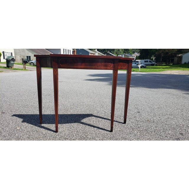 Baker Furniture Historic Charleston Collection Inlaid Mahogany Demi Lune Console Table For Sale In Atlanta - Image 6 of 18