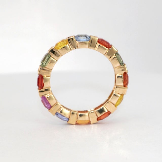 14k Gold Multi-Gemstone Ring With Asscher-Cut Sapphires For Sale - Image 10 of 18