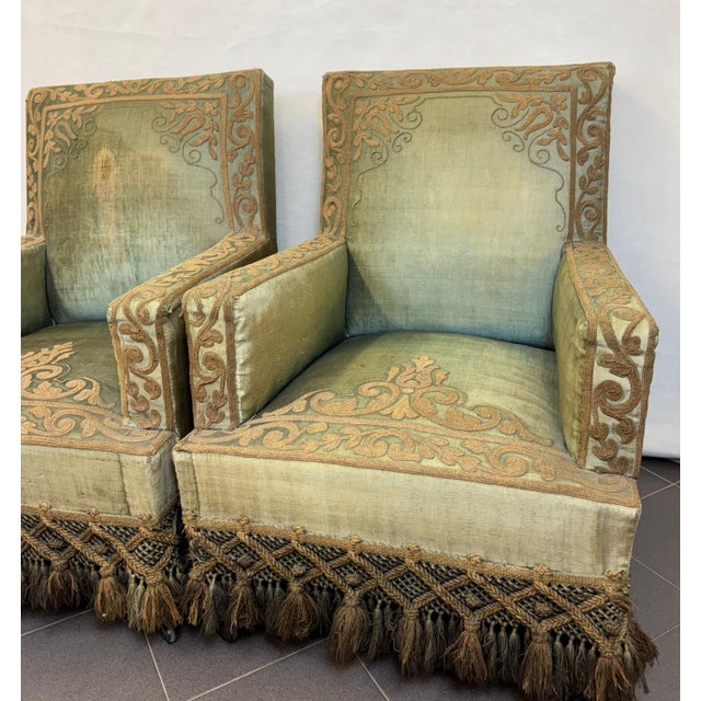Armchairs in Silk Velvet and Embroidery, Set of 2 For Sale - Image 6 of 18