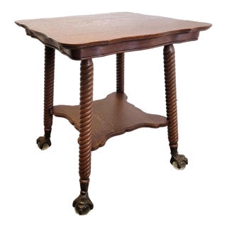 Victorian Tiger Oak Side Table With Large Green Man Claw-and-Glass Ball Feet For Sale