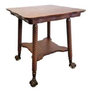Victorian Tiger Oak Side Table With Large Green Man Claw-and-Glass Ball Feet