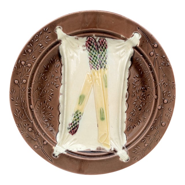 19th Century Majolica Asparagus Plate Luneville For Sale