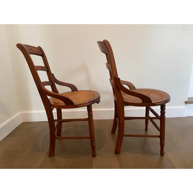 Pair of Late Victorian Early Edwardian Cane Seat Chairs With Carved Tulip Motif For Sale - Image 10 of 17
